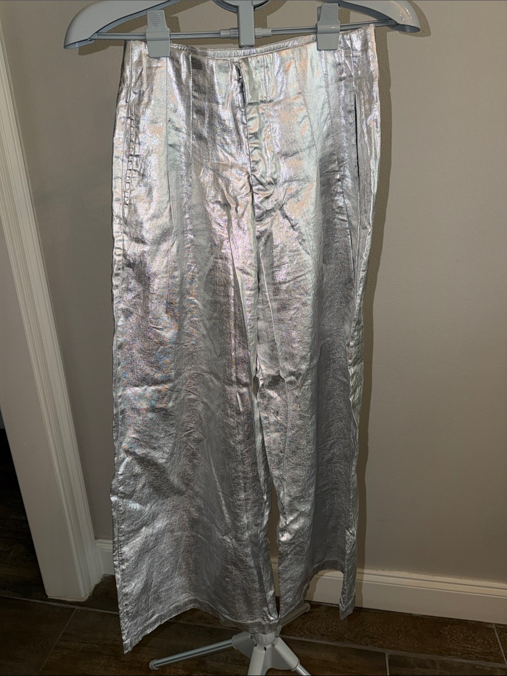 Silver Cropped Wide-Leg Pants